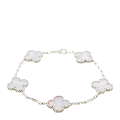 Van Cleef & Arpels 18K White Gold Chalcedony 5 Motifs Vintage Alhambra Bracelet 1 of 4