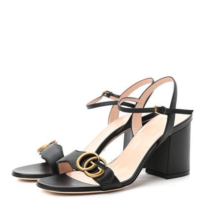 Gucci Lifford Calfskin GG Marmont Ankle Wrap 75mm Sandals 37.5 Black 3 of 7