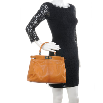 Fendi Goatskin Elaphe Large Peekaboo Iconic Satchel Ocra Bosco 2 of 9