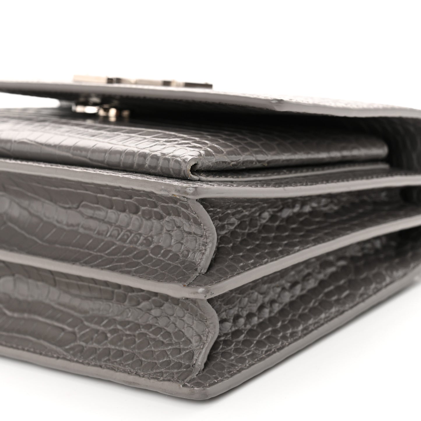 Calfskin Crocodile Embossed Medium Monogram Sunset Fog