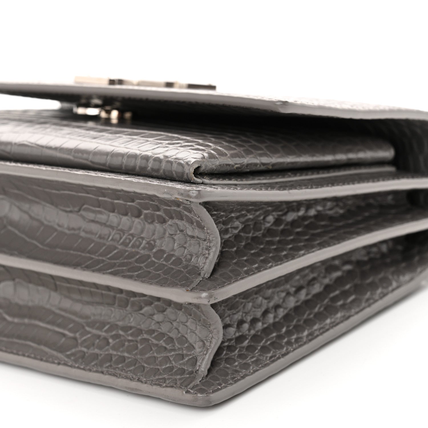 Saint Laurent Calfskin Crocodile Embossed Medium Monogram Sunset Fog 11 of 14