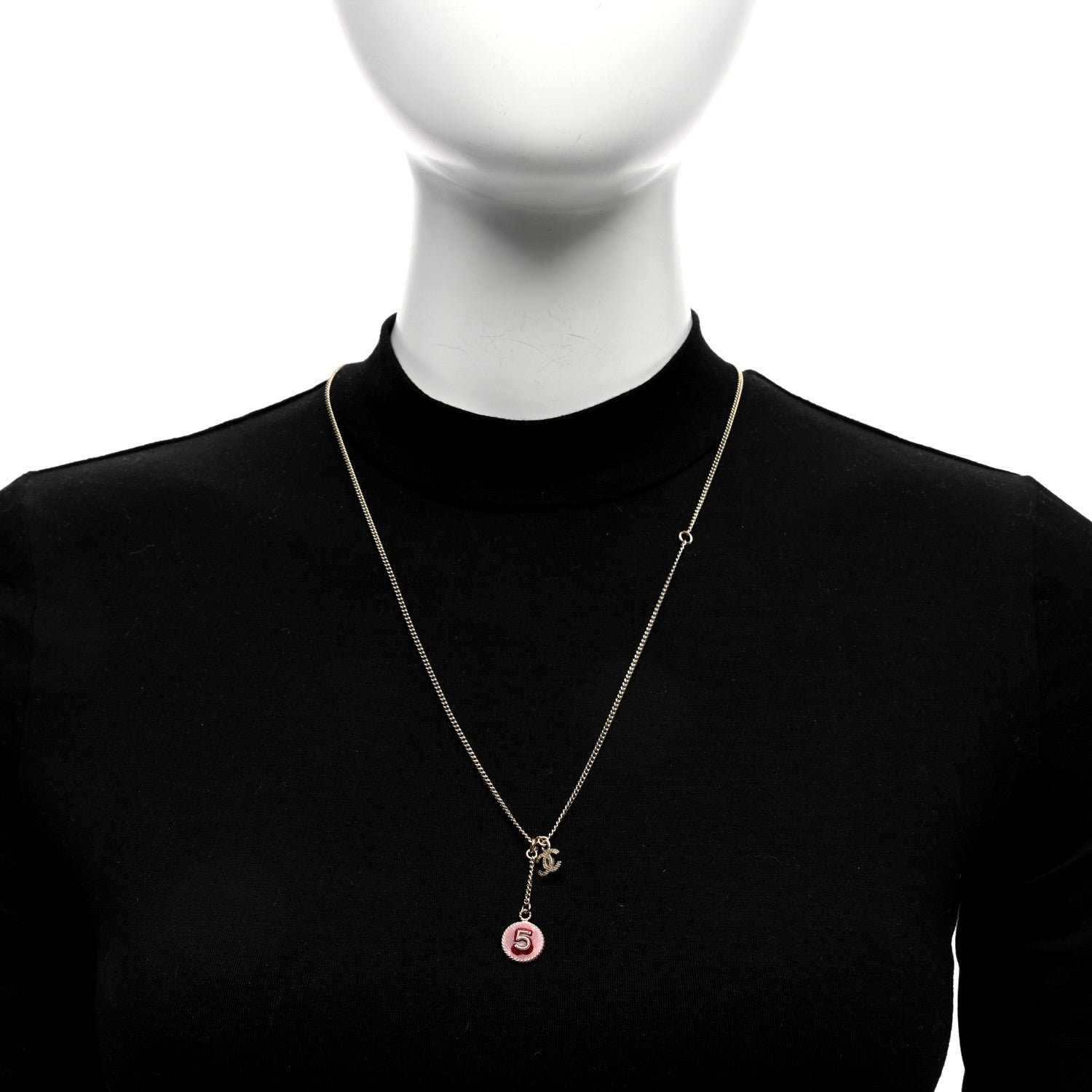 Chanel Metal No 5 CC Necklace Gold Red 3 of 4