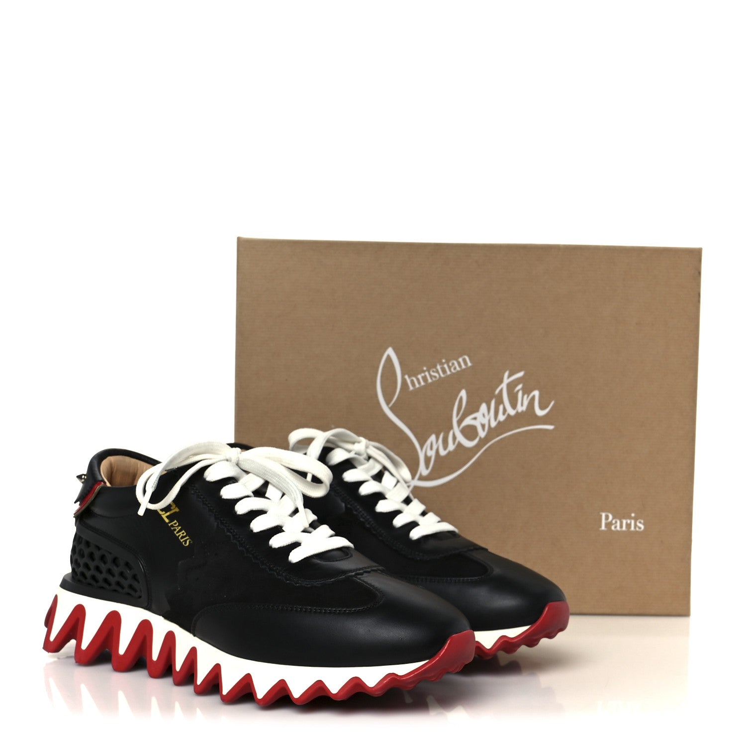 Christian Louboutin Calfskin Suede Patent Womens Loubishark Sneakers 39 Black Loubi 10 of 10