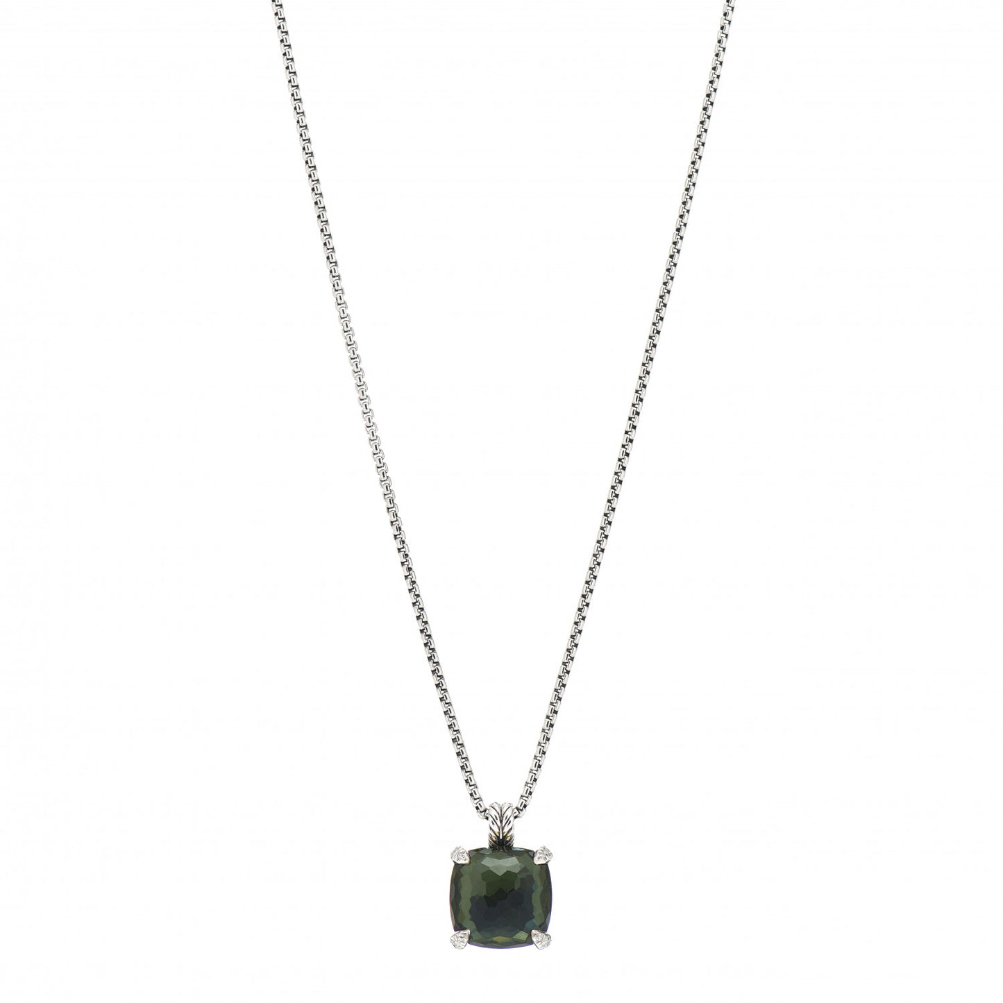 Sterling Silver Diamond Green Orchid 14mm Chatelaine Pendant Necklace