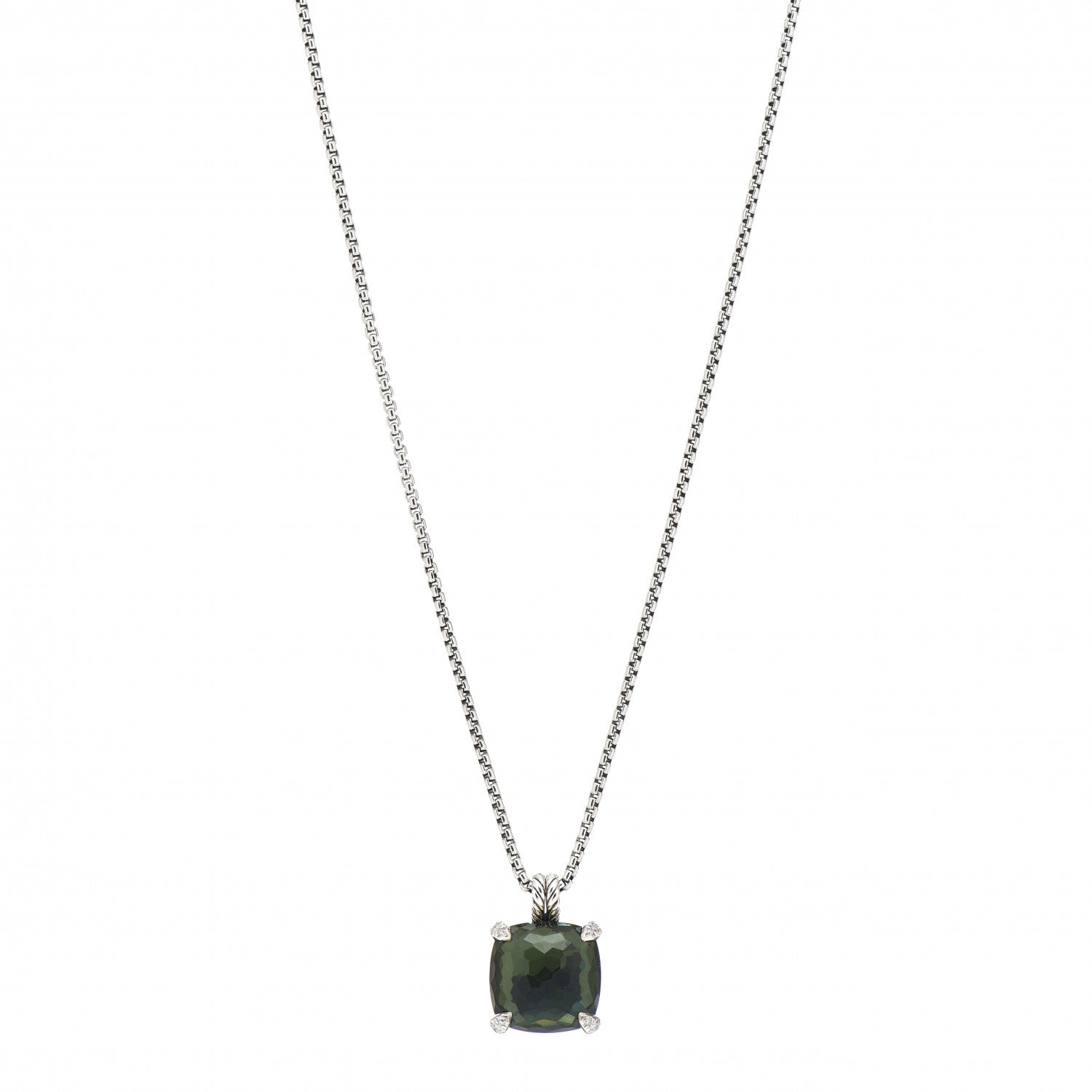 David Yurman Sterling Silver Diamond Green Orchid 14mm Chatelaine Pendant Necklace 1 of 5