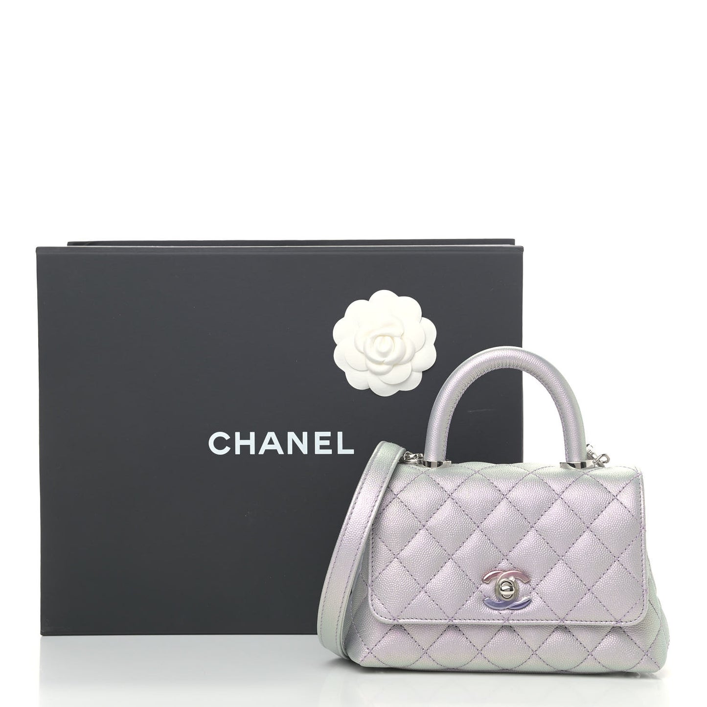 Iridescent Caviar Quilted Extra Mini Coco Handle Flap Purple