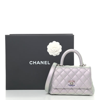 Chanel Iridescent Caviar Quilted Extra Mini Coco Handle Flap Purple 10 of 10
