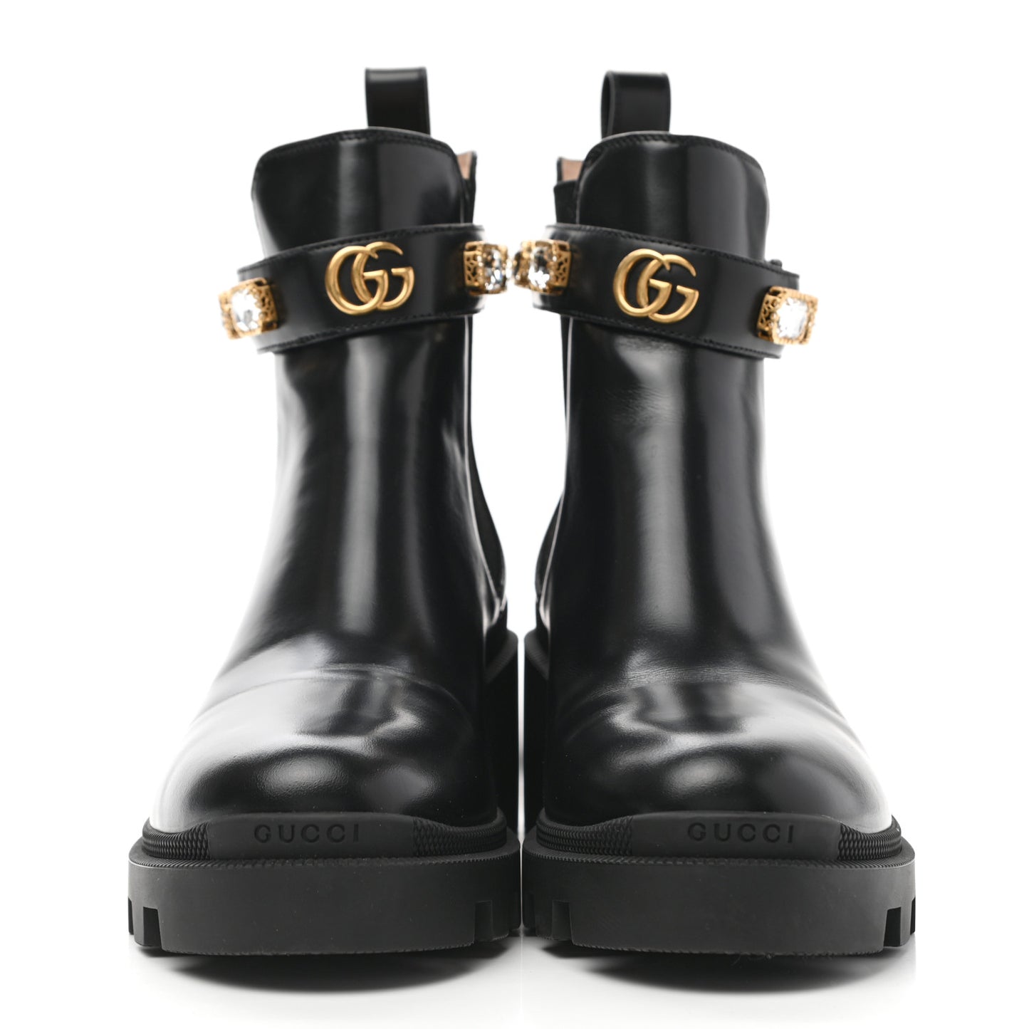 Calfskin Crystal GG Trip Chelsea Ankle Boots 40 Black