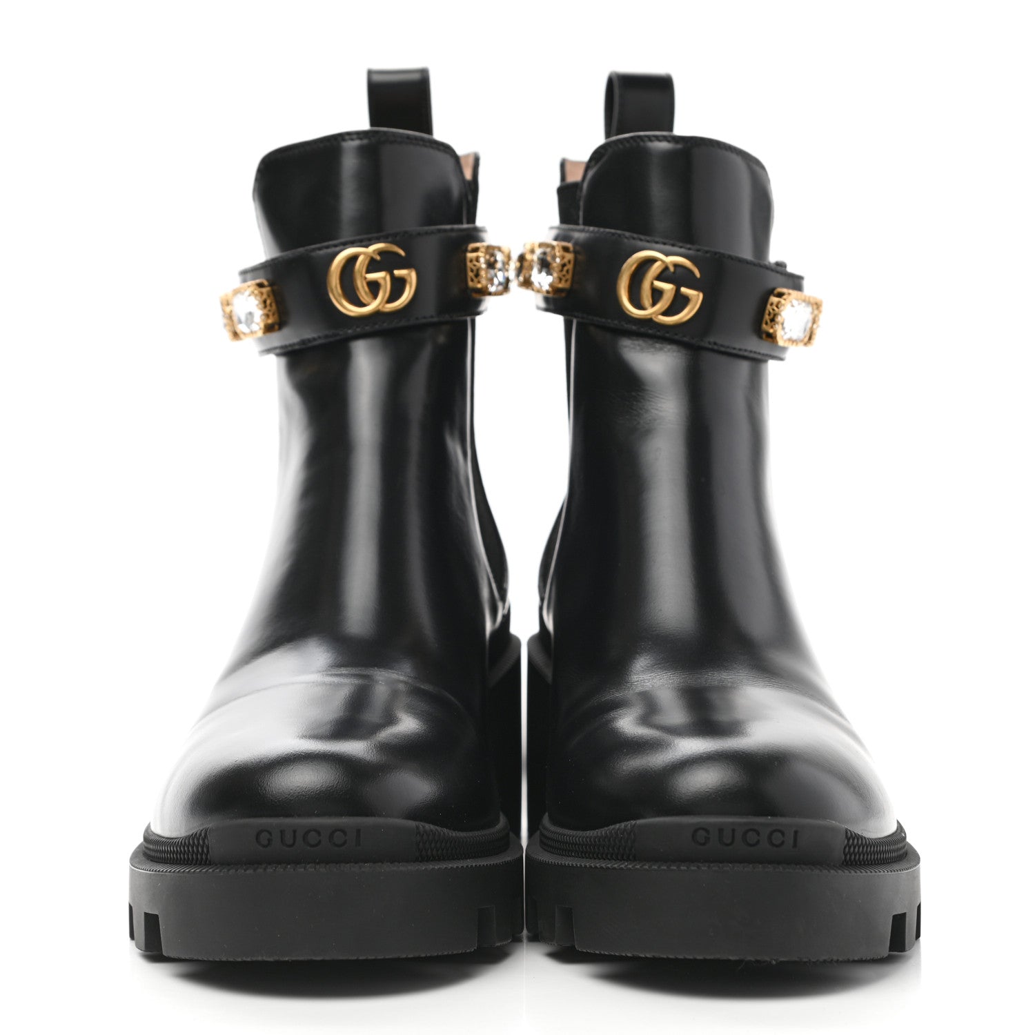 Gucci Calfskin Crystal GG Trip Chelsea Ankle Boots 40 Black 2 of 12
