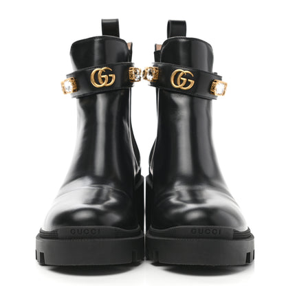 Gucci Calfskin Crystal GG Trip Chelsea Ankle Boots 40 Black 2 of 12