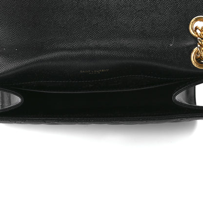 Saint Laurent Grain De Poudre Textured Mixed Matelasse Triquilt Medium Monogram Satchel Black 5 of 11