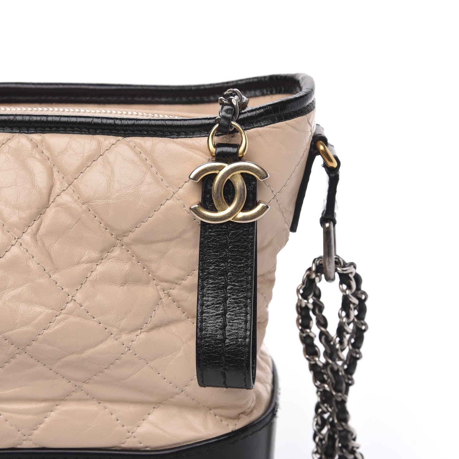 Chanel Aged Calfskin Quilted Medium Gabrielle Hobo Beige Black 11 of 13