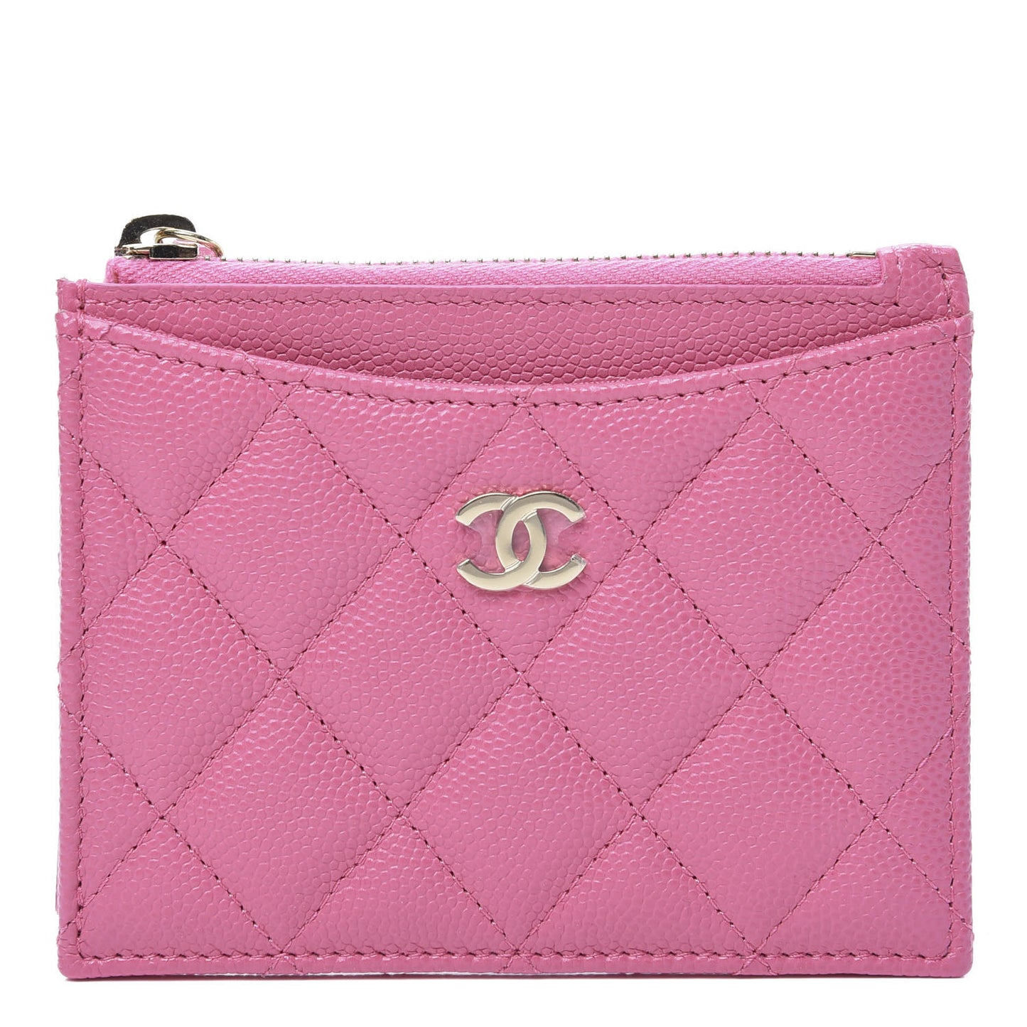 Caviar Quilted CC Zip Card Holder Pink
