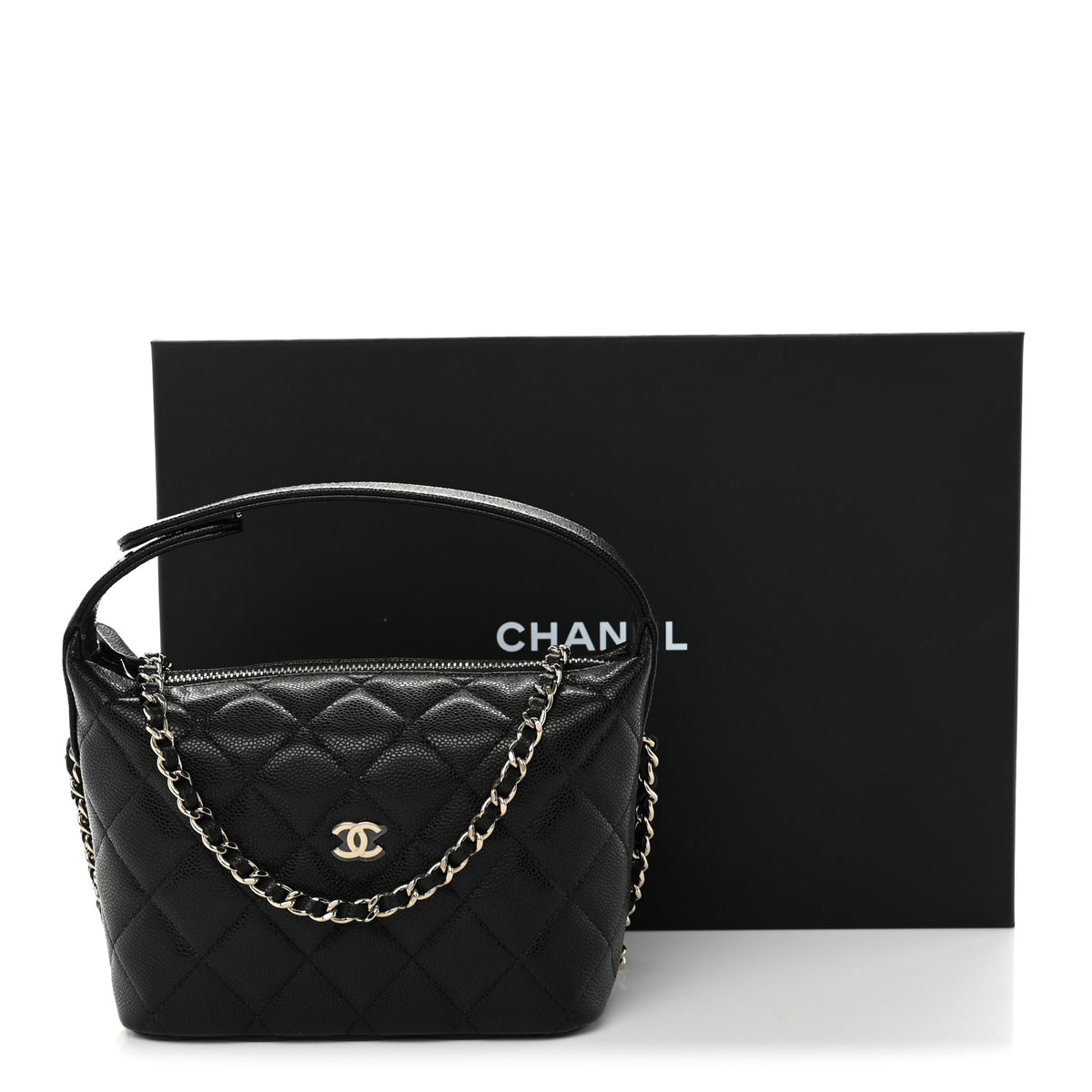 Caviar Quilted Hobo Clutch With Chain  Black