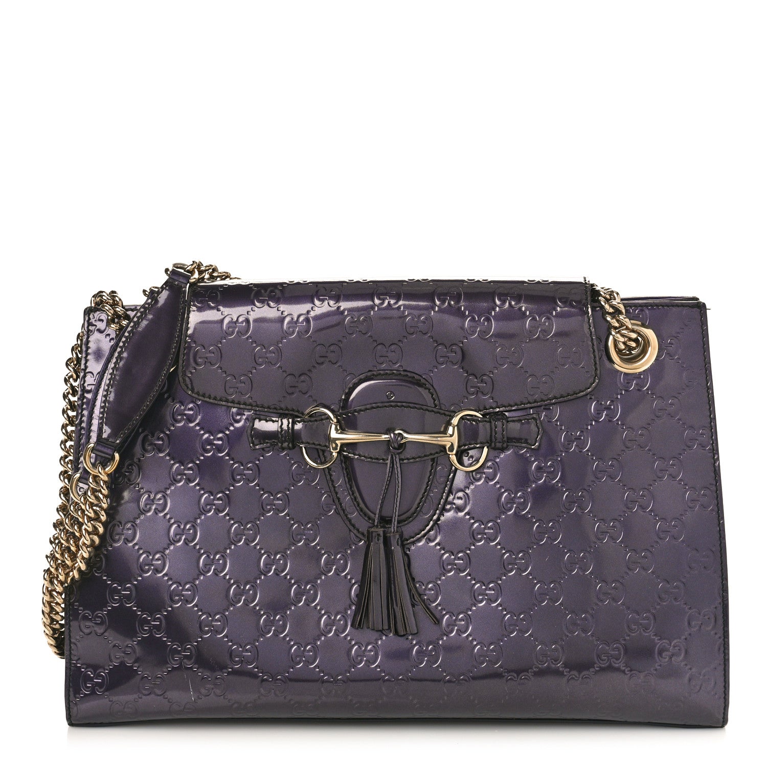 Gucci Shine Guccissima Large Emily Chain Shoulder Bag Melanzana 1 of 15