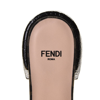 Fendi Jacquard Calfskin FF Crocodile Embossed Promenade Slide Sandals 35.5 Tobacco Moro Black 7 of 10