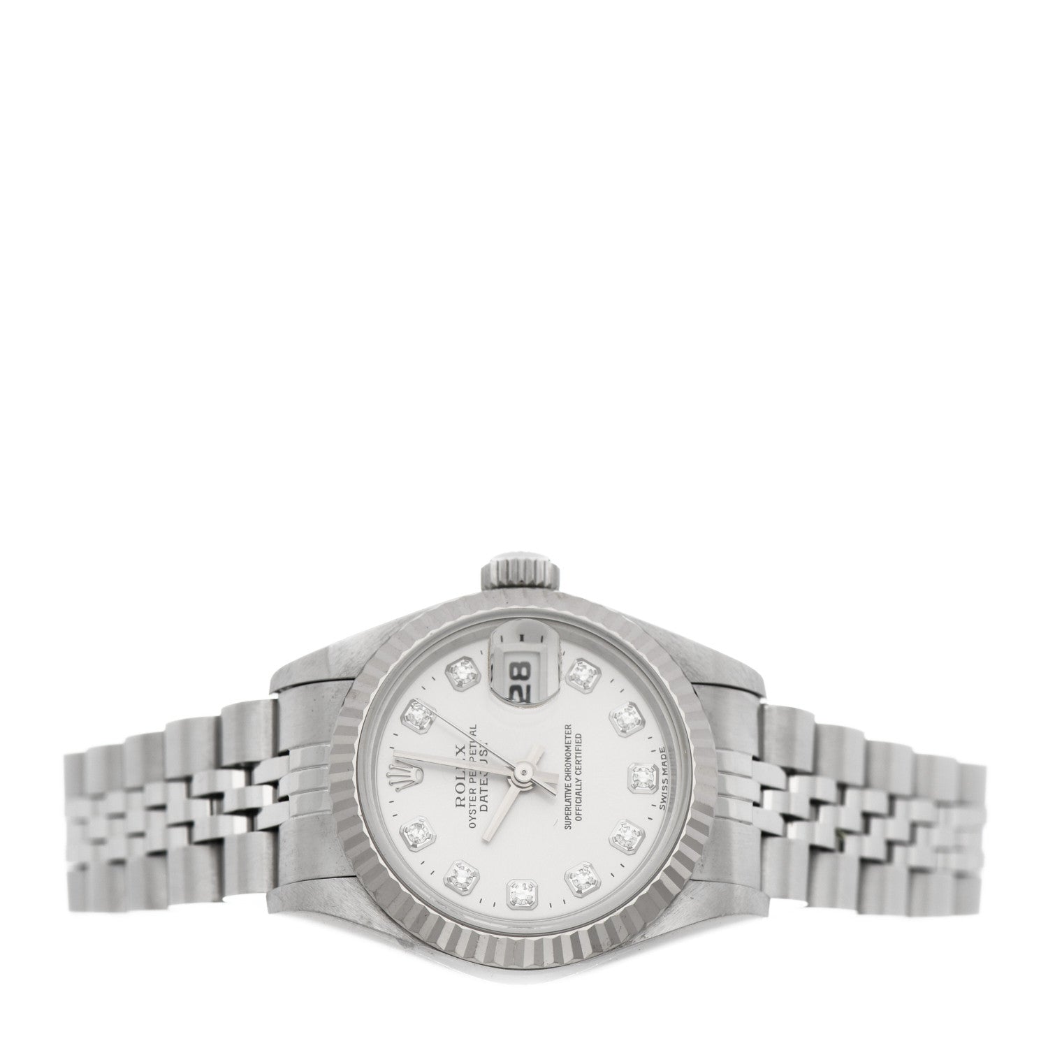 Rolex Stainless Steel 18K White Gold Diamond 26mm Oyster Perpetual Datejust Watch Silver 69174 2 of 5