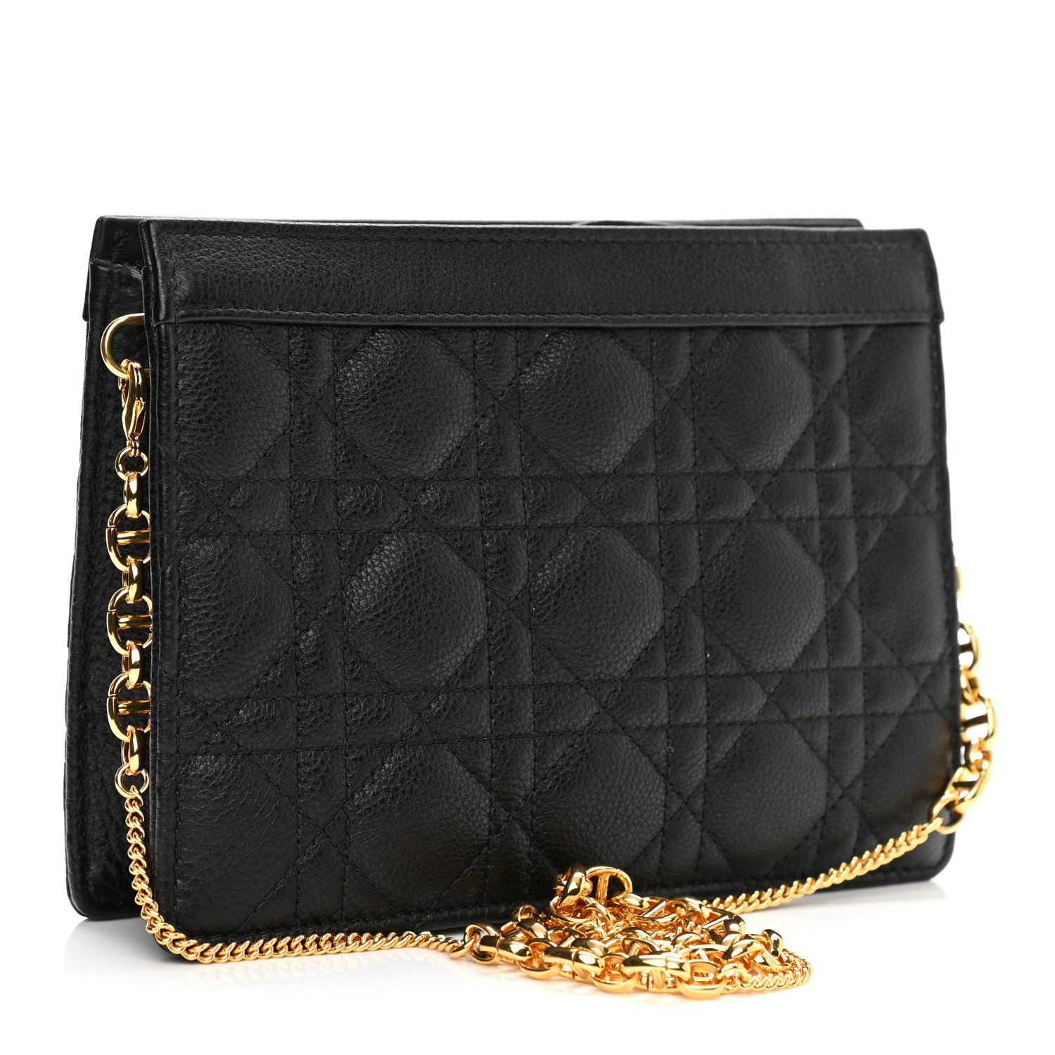 Christian Dior Calfskin Cannage Caro Zipped Pouch With Chain Black 3 of 10