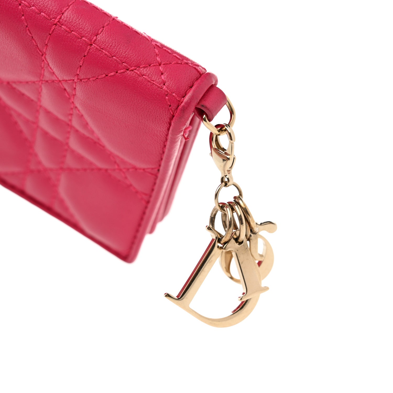 Christian Dior Lambskin Cannage Small Lady Dior Flap Card Holder Fuchsia 12 of 13