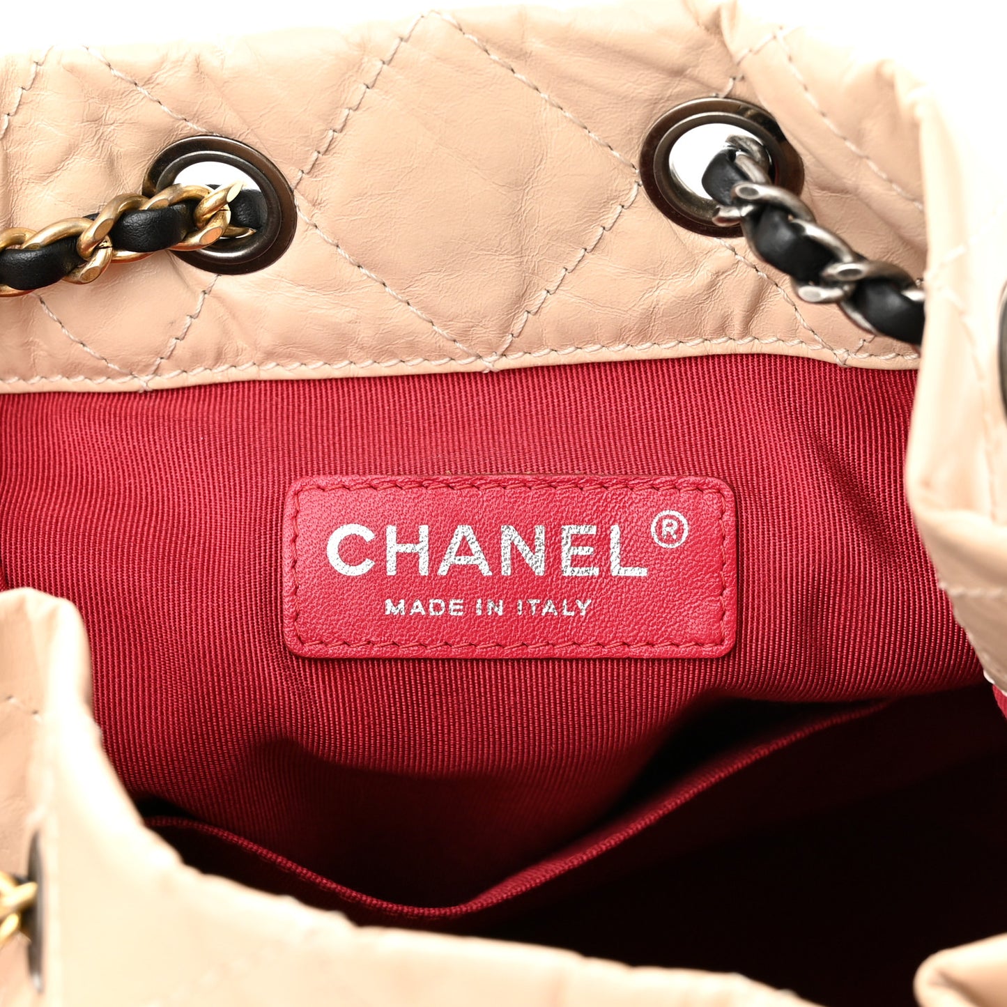 Aged Calfskin Quilted Gabrielle Backpack Beige Black