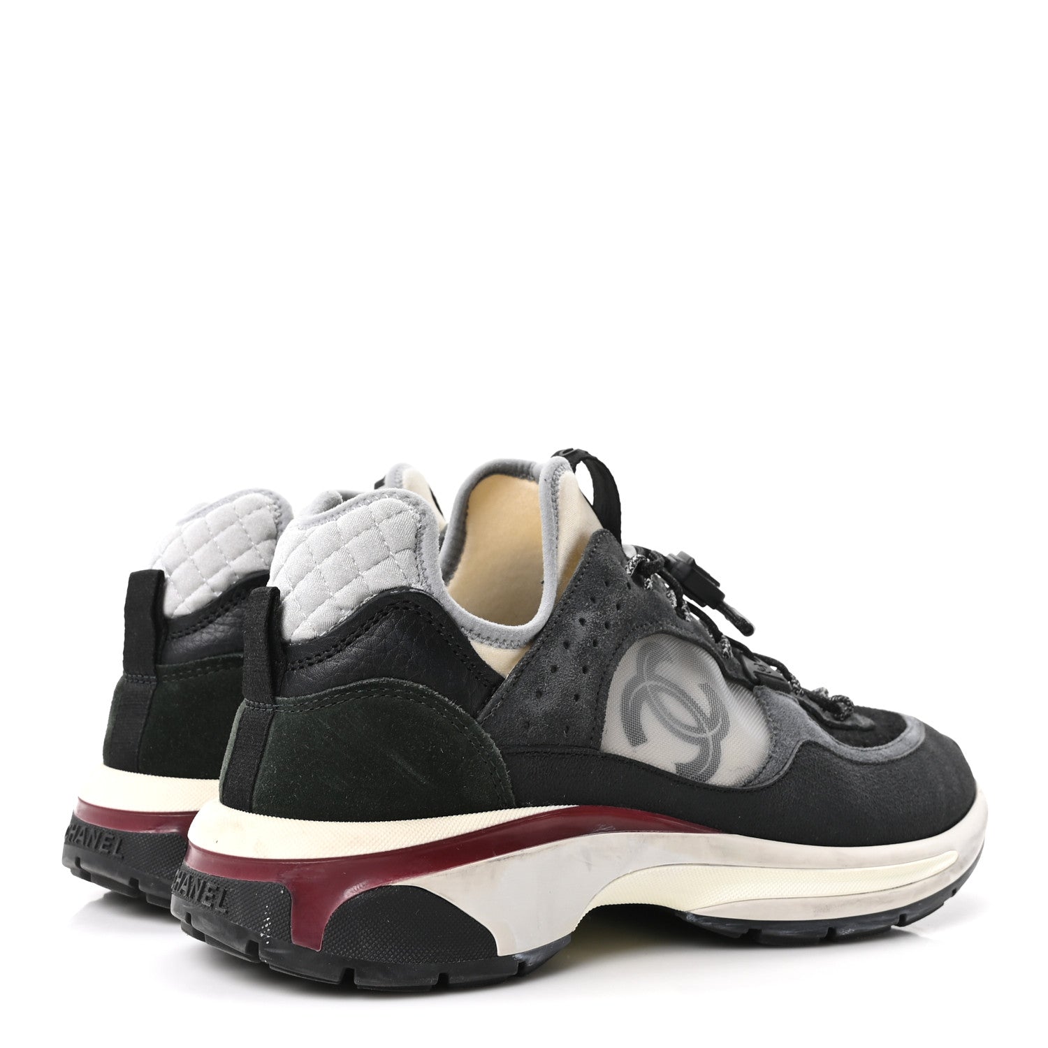 Chanel Fabric Suede Calfskin Mesh Womens CC Sneakers 40.5 Black Dark Grey White Light Grey 5 of 8