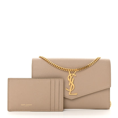 Saint Laurent Grain De Poudre Monogram Uptown Chain Wallet Dark Beige 3 of 12