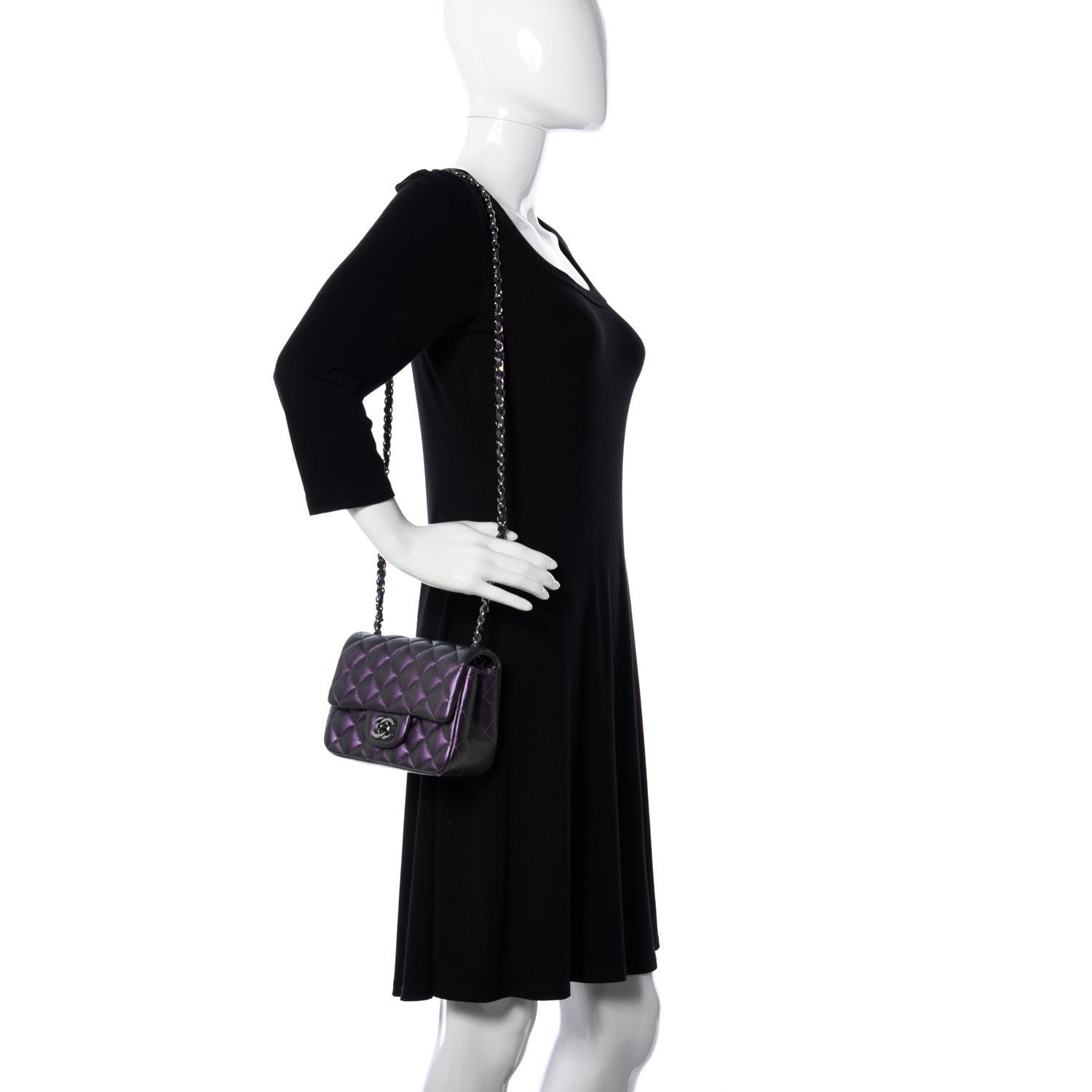 Chanel Iridescent Lambskin Quilted Mini Square Flap Dark Purple 2 of 9