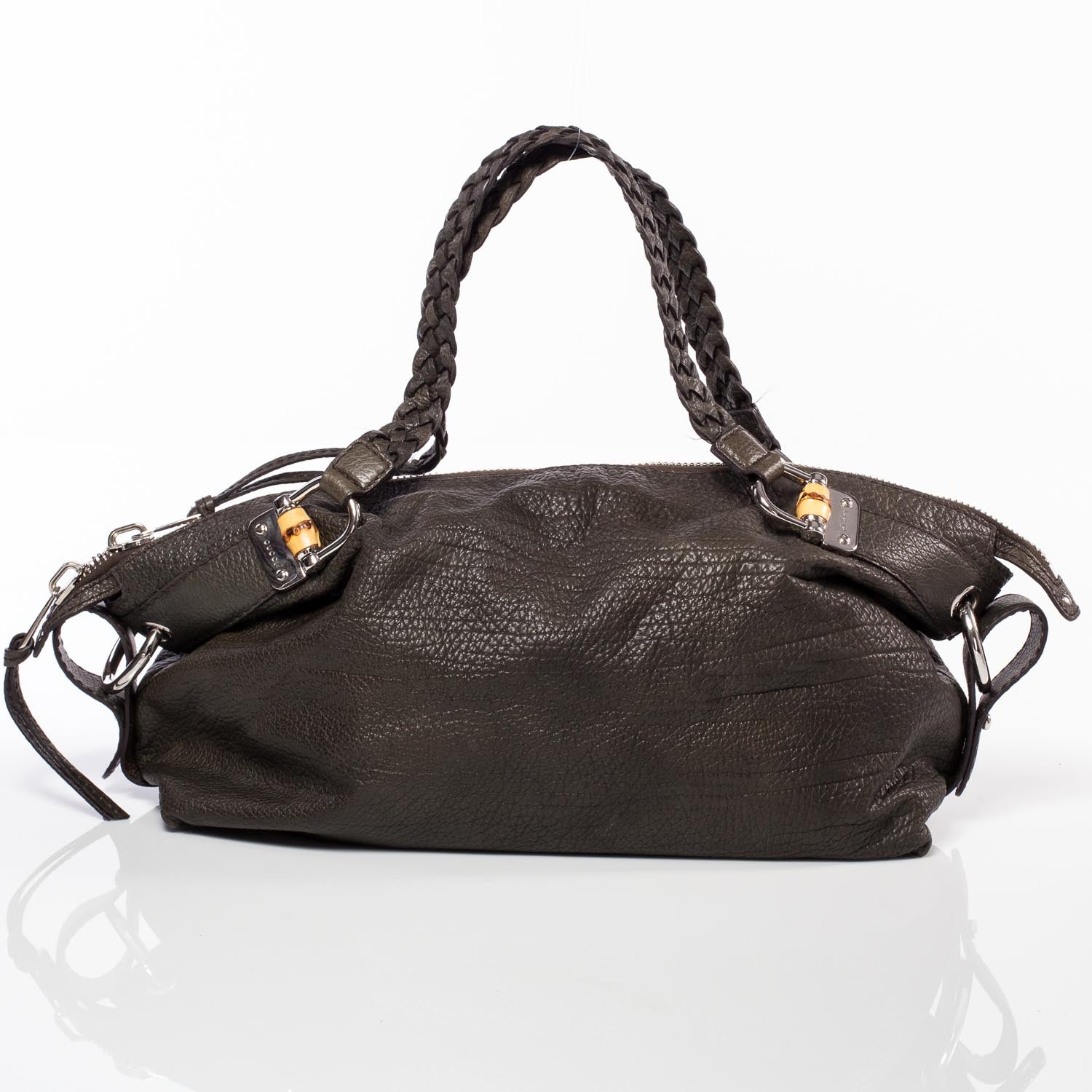 Gucci Leather Bamboo Bar Medium Tote Military Green 3 of 10