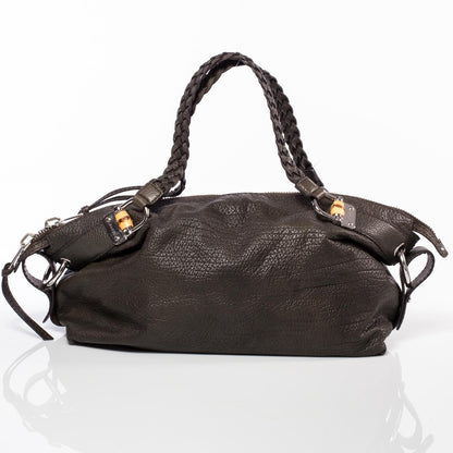 Gucci Leather Bamboo Bar Medium Tote Military Green 3 of 10