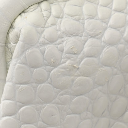 Balenciaga Shiny Supple Calfskin Logo Crocodile Embossed XL Cloud Clutch White 14 of 14