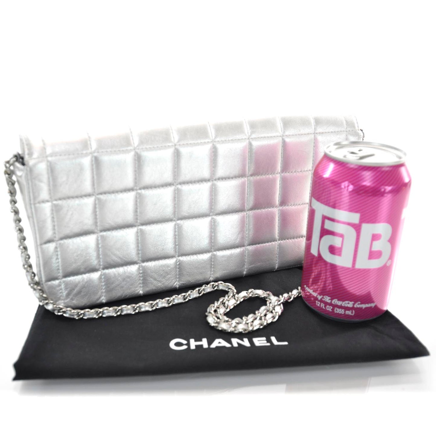 Lambskin East West Chocolate Bar Flap Silver