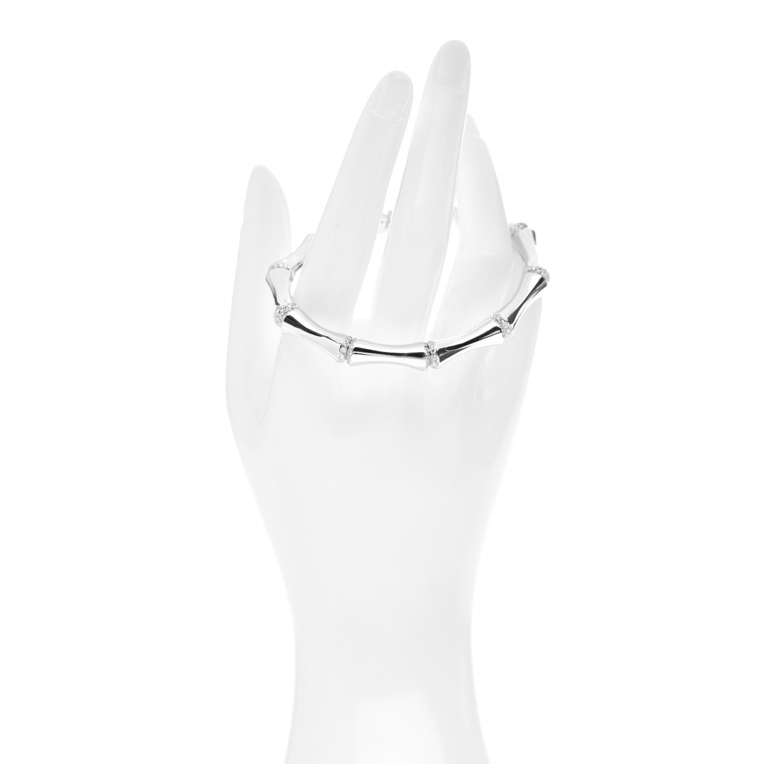 Gucci 18K White Gold Diamond Medium Bamboo Spring Bracelet 2 of 5