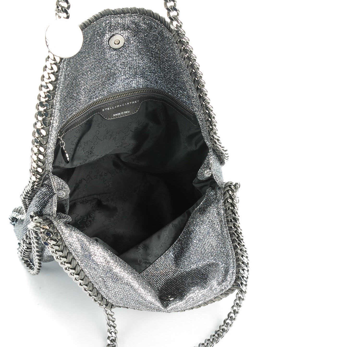 Metallic Glitter Falabella Fold Over Tote Silver