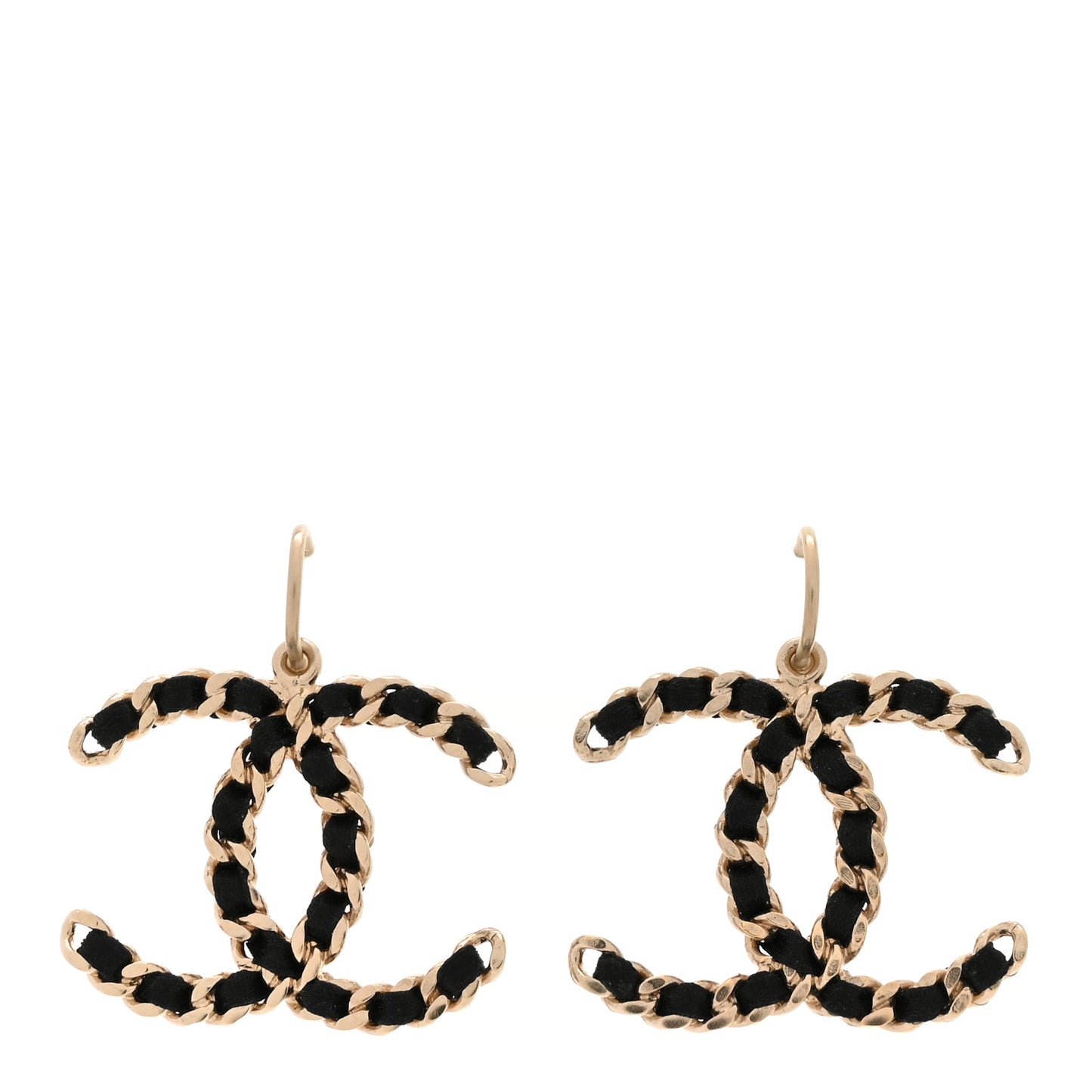 Satin CC Chain Earrings Light Gold Black