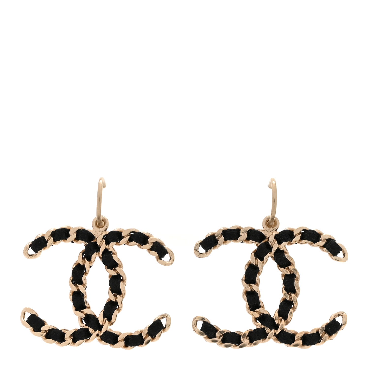 Chanel Satin CC Chain Earrings Light Gold Black 1 of 4