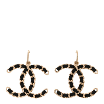 Chanel Satin CC Chain Earrings Light Gold Black 1 of 4