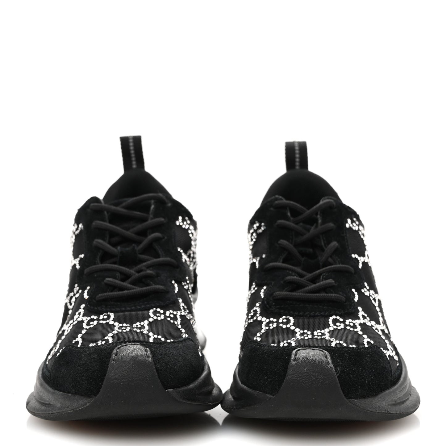 Tela Retino Mesh Crystal Suede GG Monogram Womens Gucci Run Sneakers 37 Black Silver