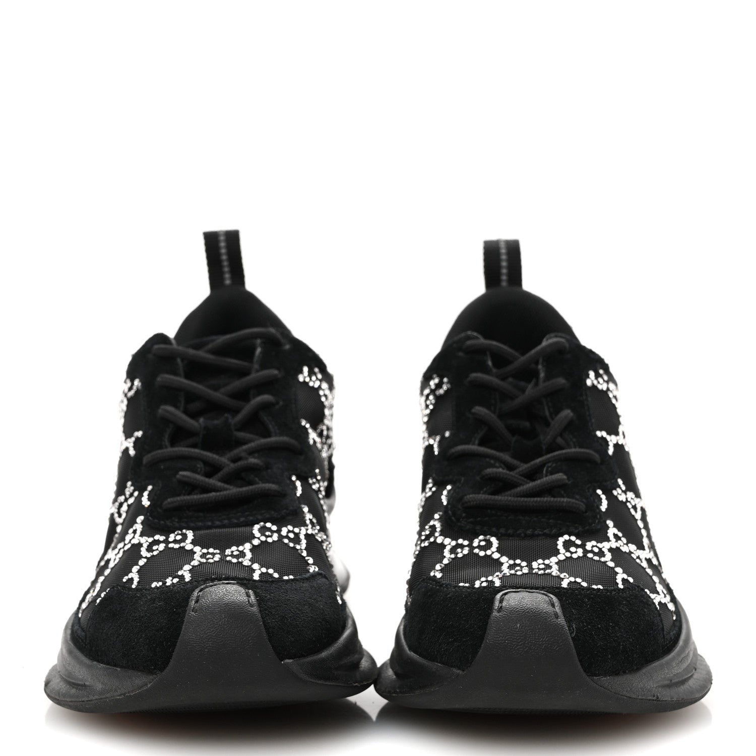 Gucci Tela Retino Mesh Crystal Suede GG Monogram Womens Gucci Run Sneakers 37 Black Silver 3 of 9
