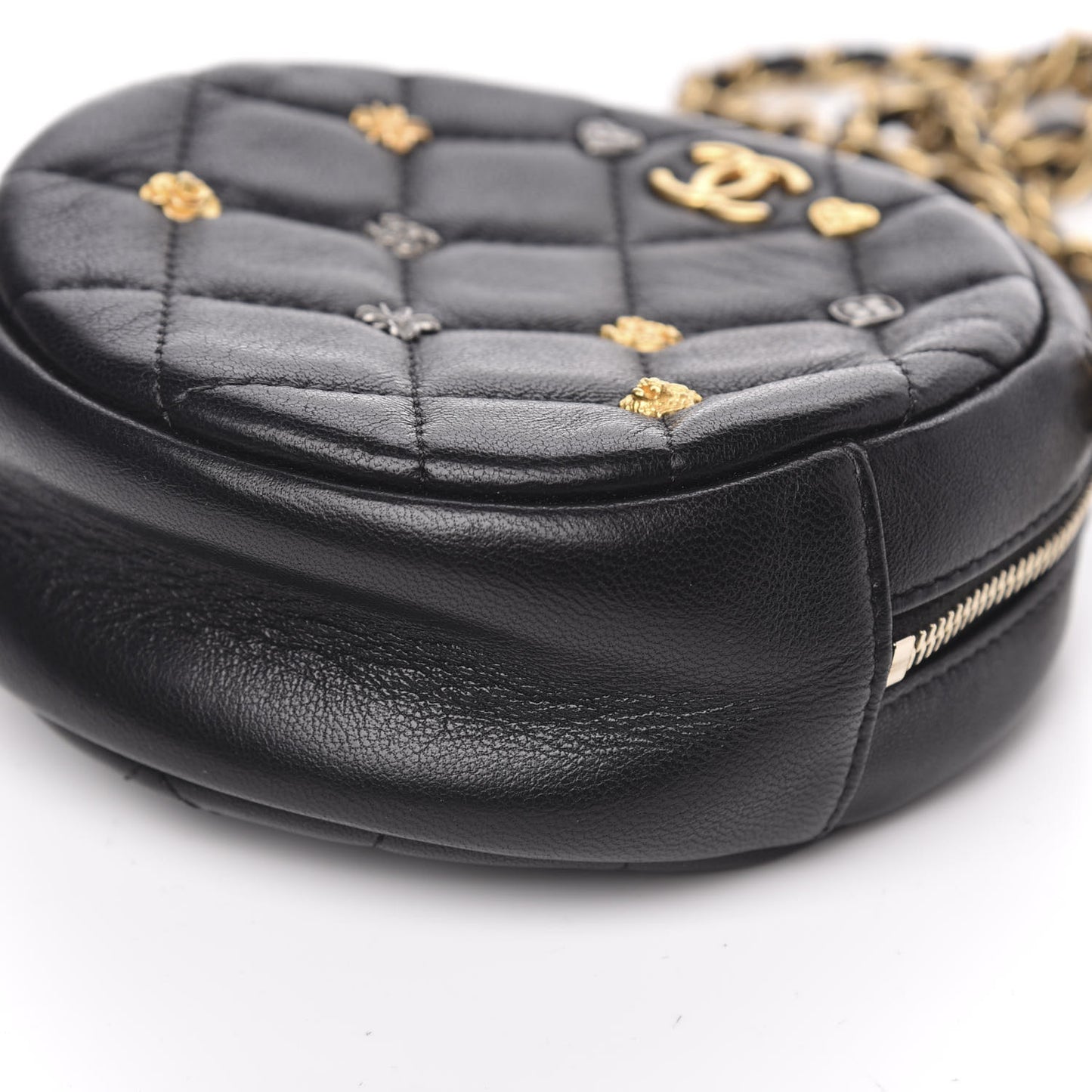 Lambskin Quilted Studded Round Clutch With Chain Black