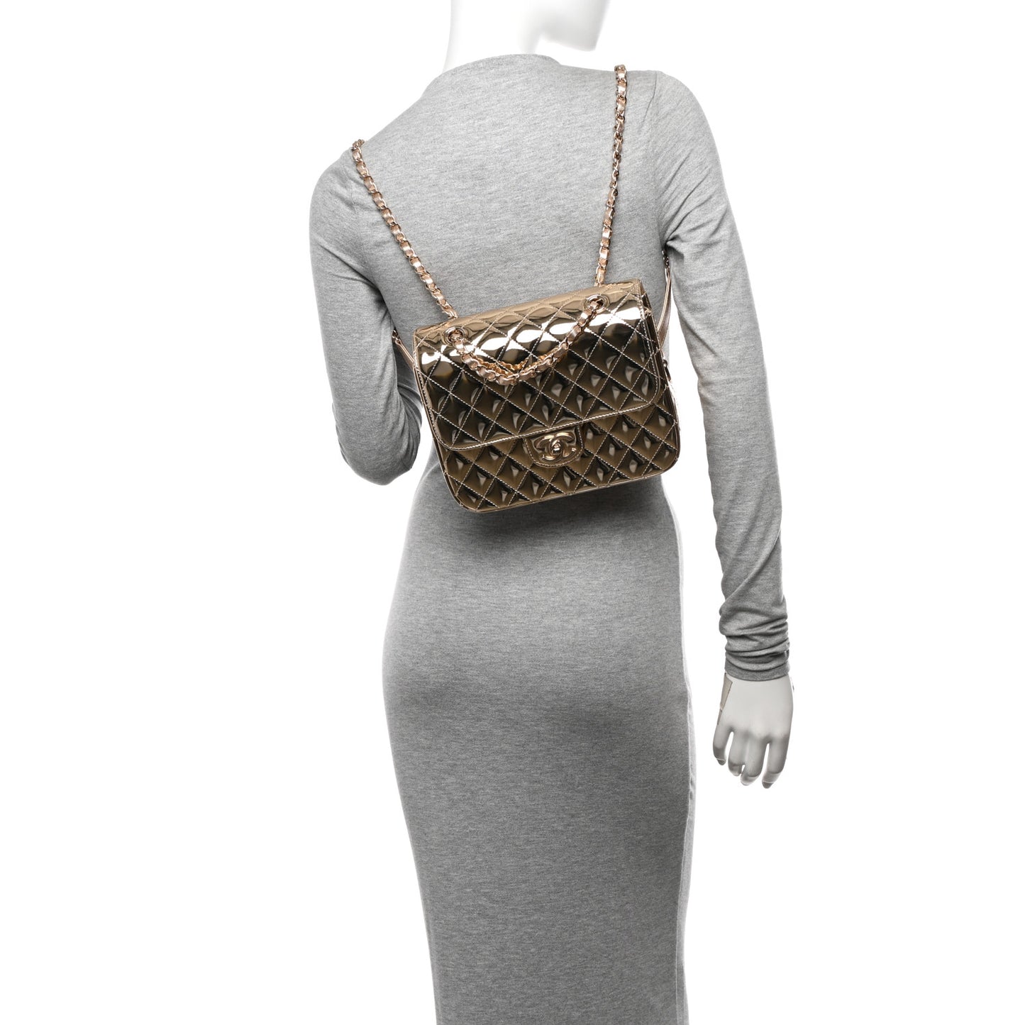 Mirror Calfskin Metallic Calfskin Quilted Hollywood Boulevard Backpack With Coin Purse Gold
