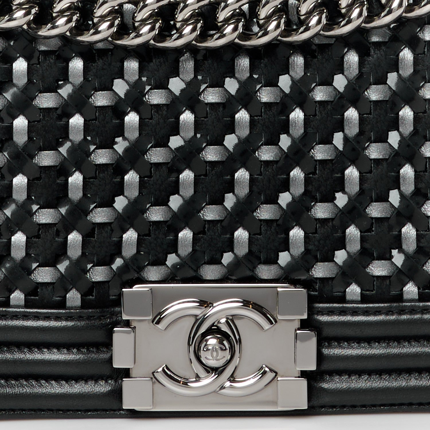 Chanel Calfskin Patent Braided Medium Boy Flap Black 8 of 10