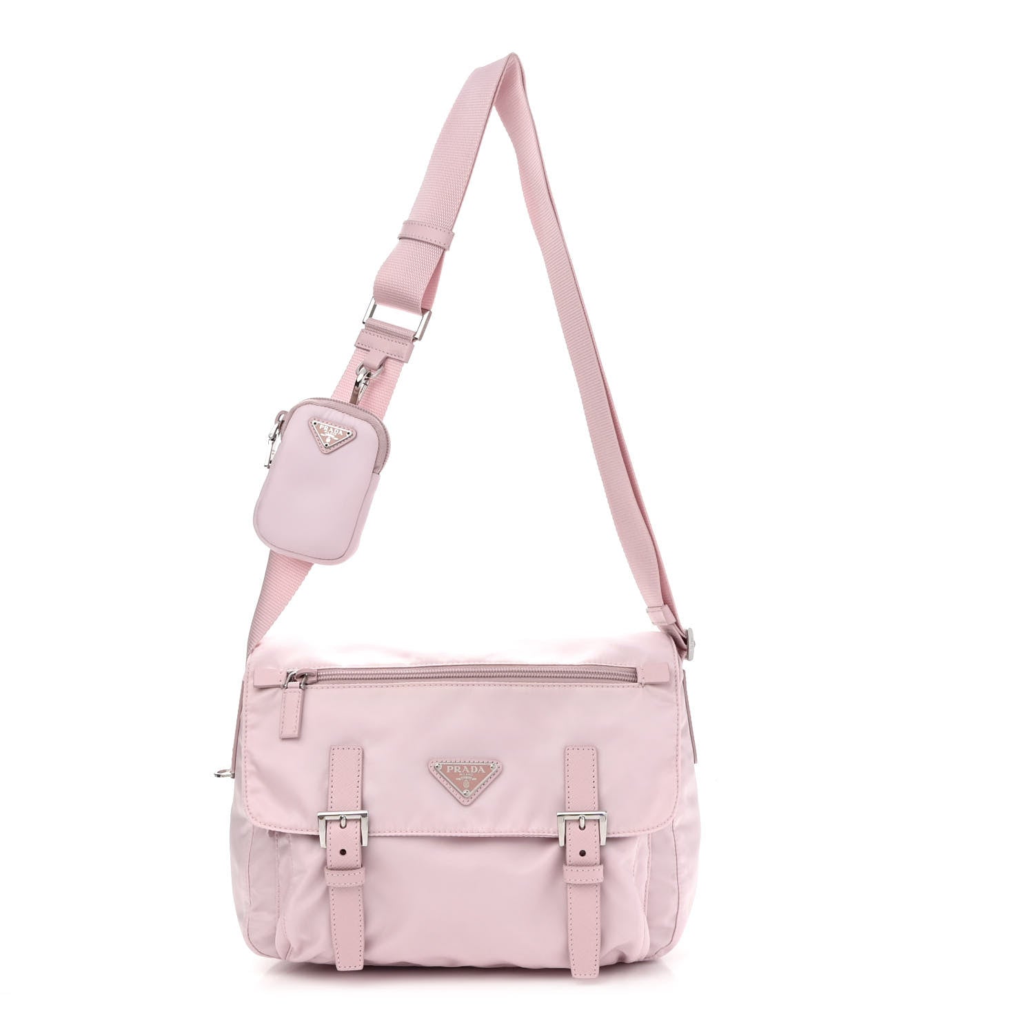 Prada Re-Nylon Vela Saffiano Pocket Double Buckle Messenger Shoulder Bag Alabastro 1 of 11