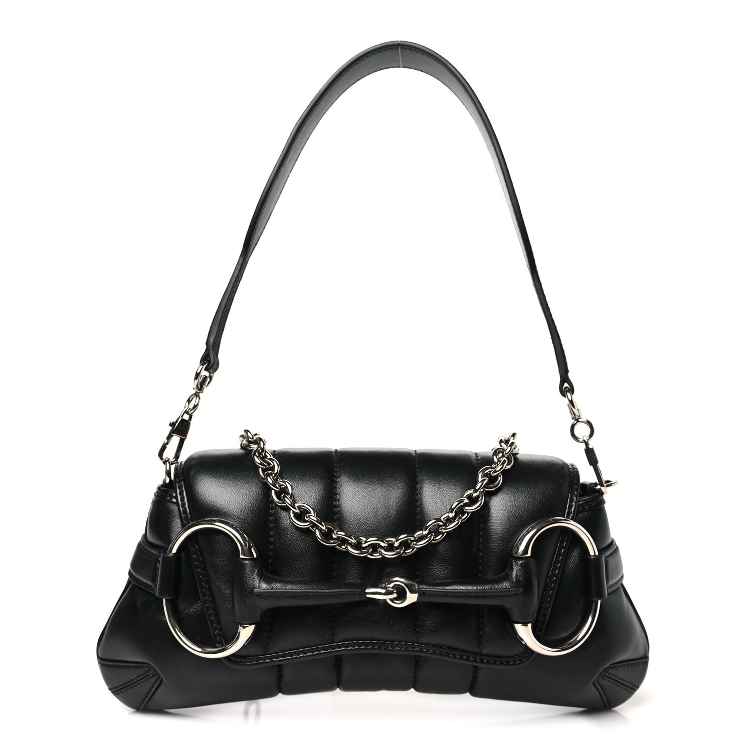 Gucci Nappa Vertical Matelasse Small Maxi Horsebit Chain Shoulder Bag Black 1 of 11