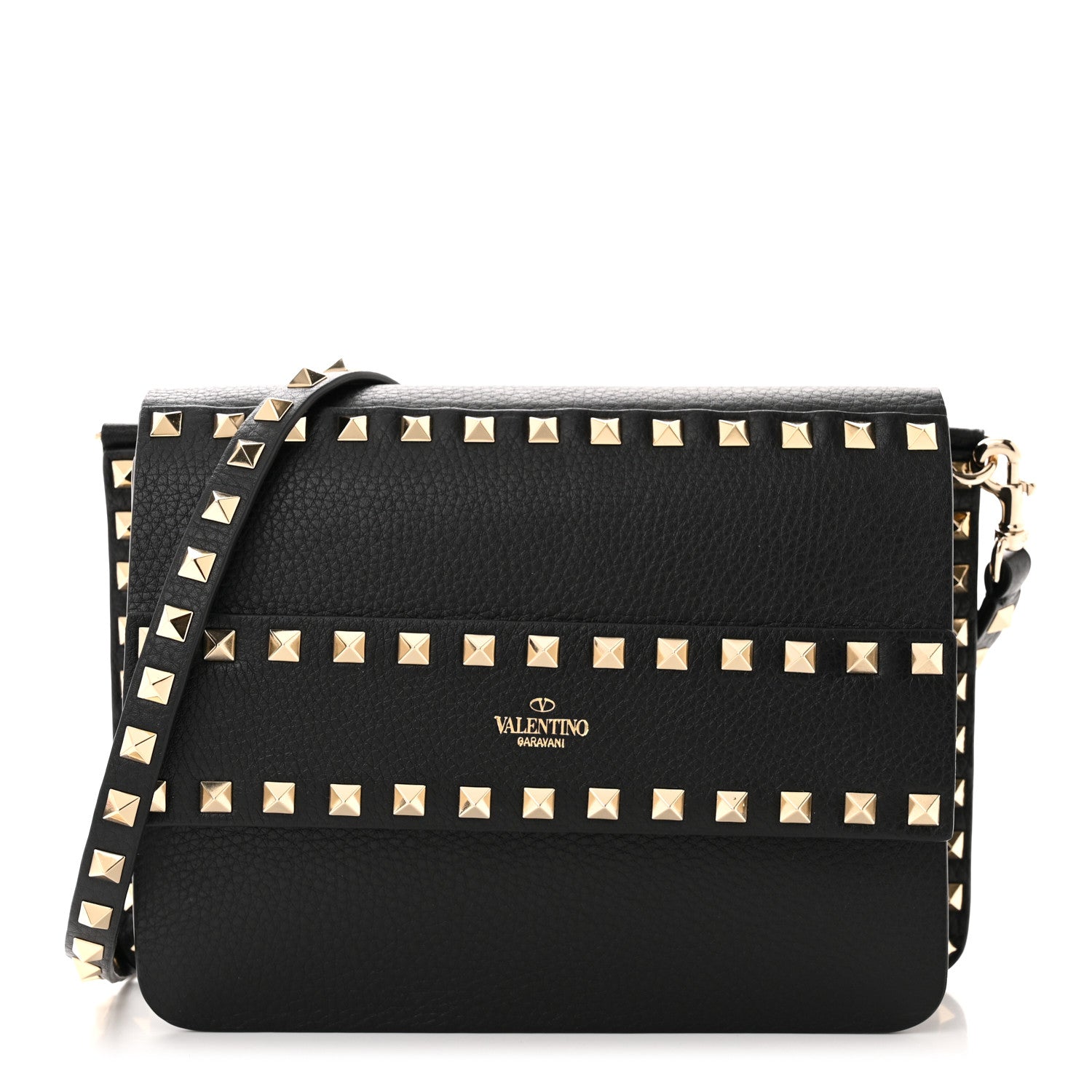 Valentino Garavani Pebbled Calfskin Rockstud Side Slip Crossbody Black 1 of 9