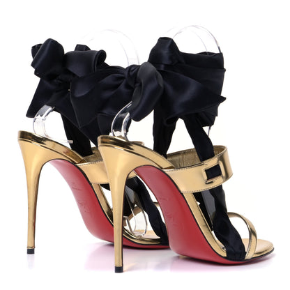 Christian Louboutin Specchio Crepe Foulard Cheville 100 Sandals 37 Gold Black 3 of 9
