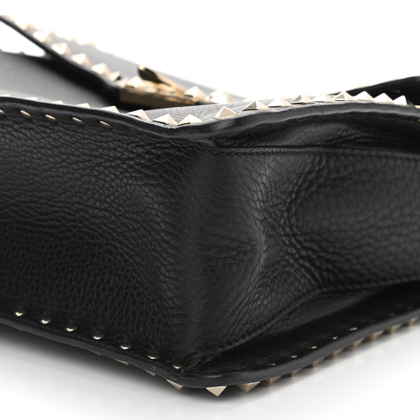 Grained Calfskin Rockstud Top Handle Flap Shoulder Bag Black