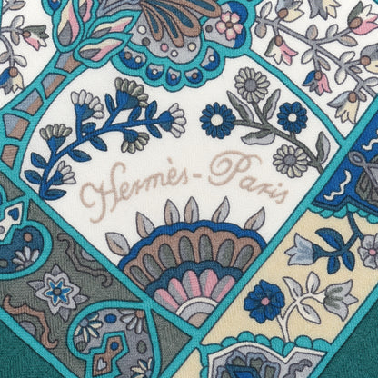 Hermes Cashmere Silk Au Pays Des Oiseaux Fleurs Shawl 140 Vert White Turquoise 2 of 4