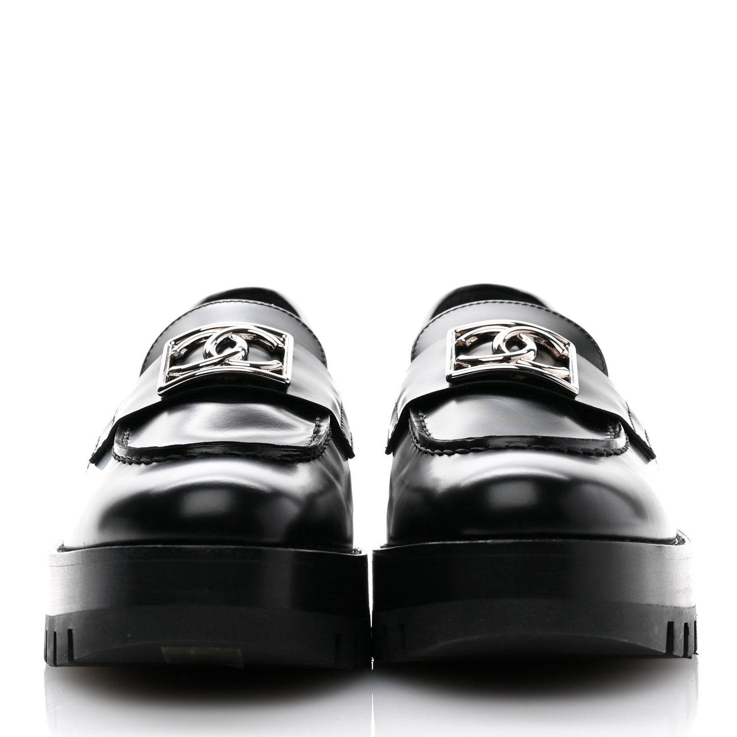 Calfskin Metal CC Loafers 38.5 Black