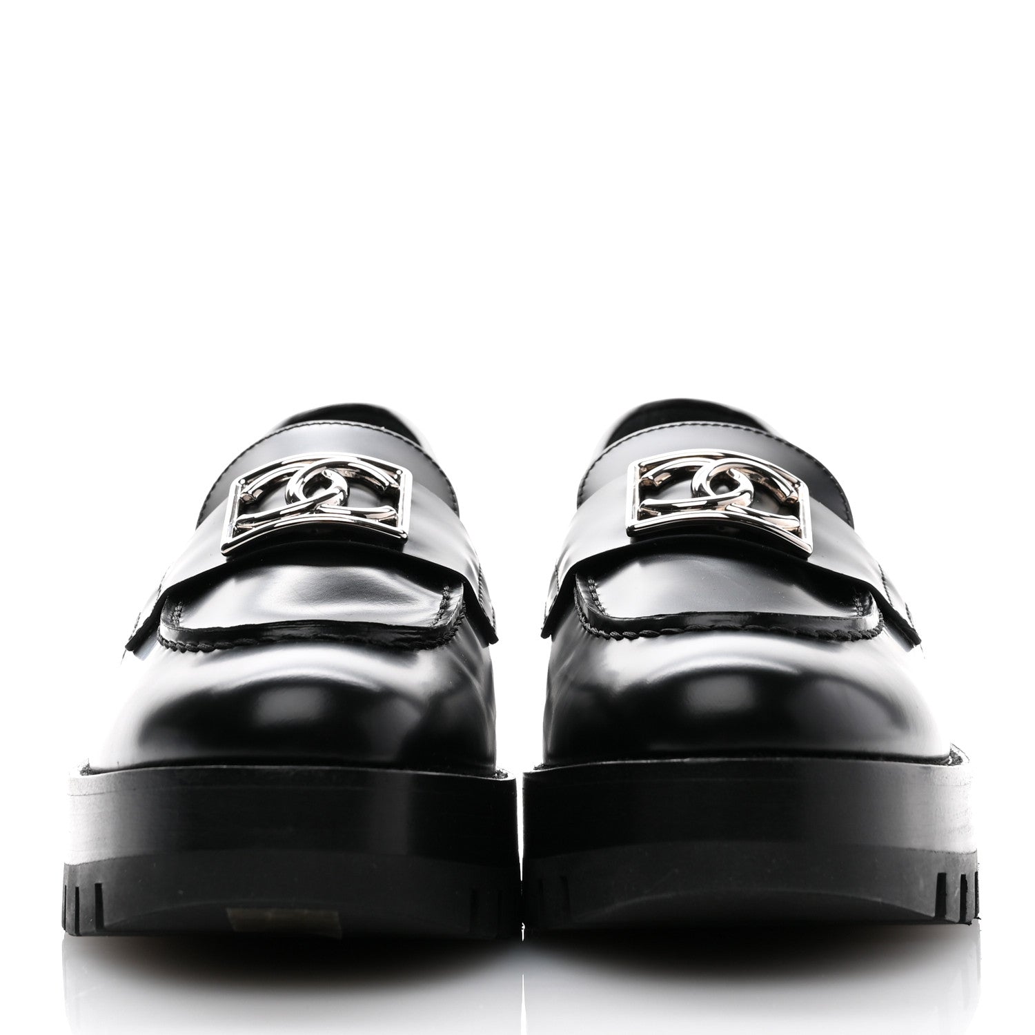 Chanel Calfskin Metal CC Loafers 38.5 Black 2 of 10