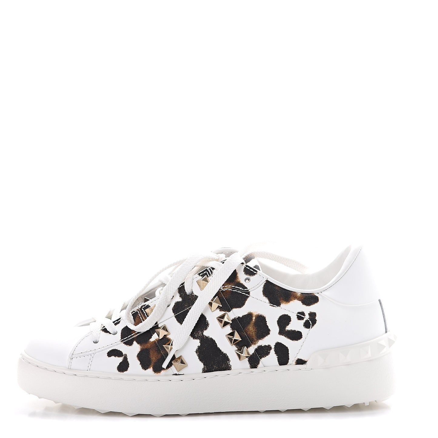 Calfskin Leopard Print Rockstud Untitled Open Sneakers 35 White